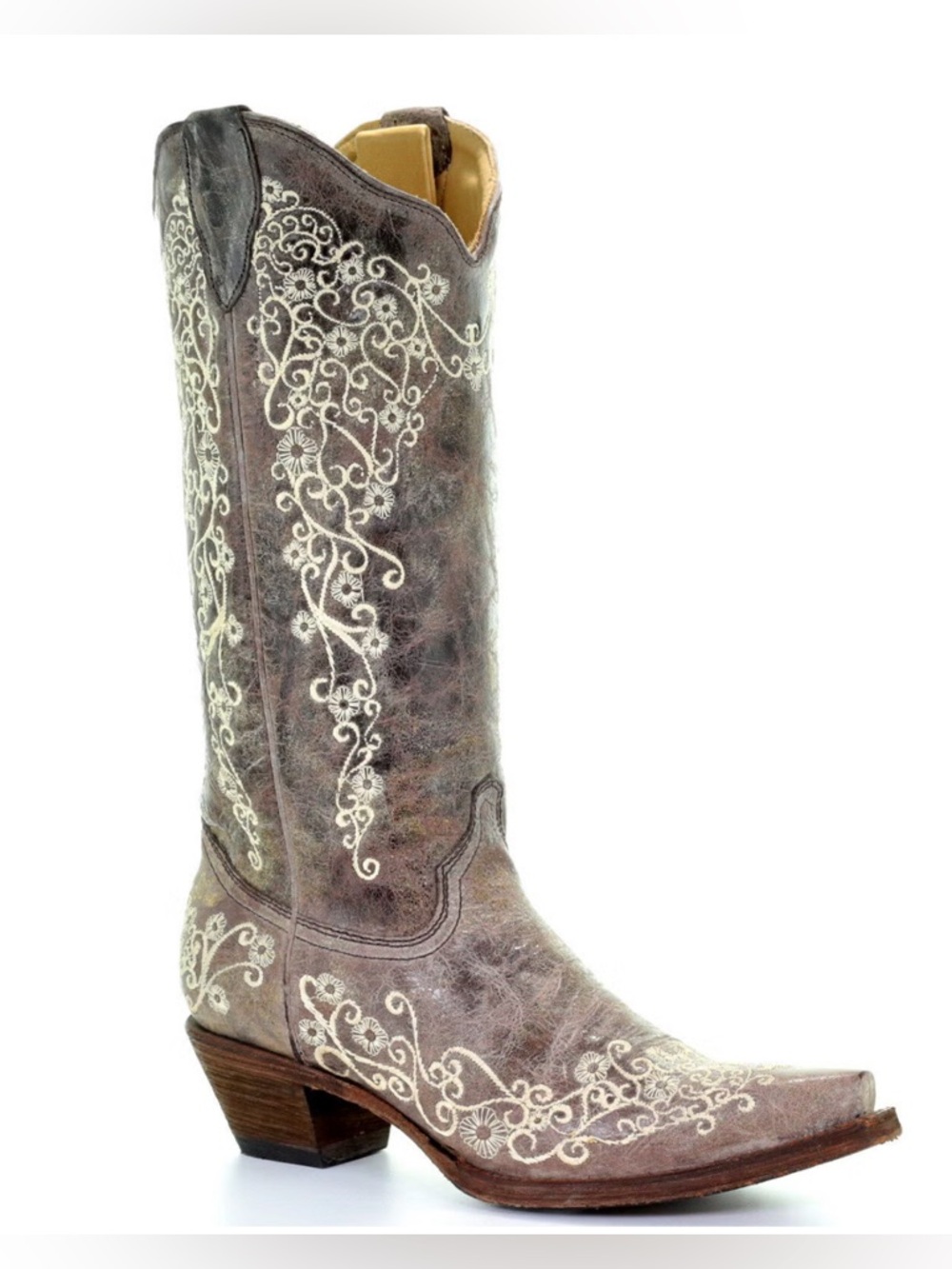 Corral Crater Bone Embroidered Cowboy Boots Size 9